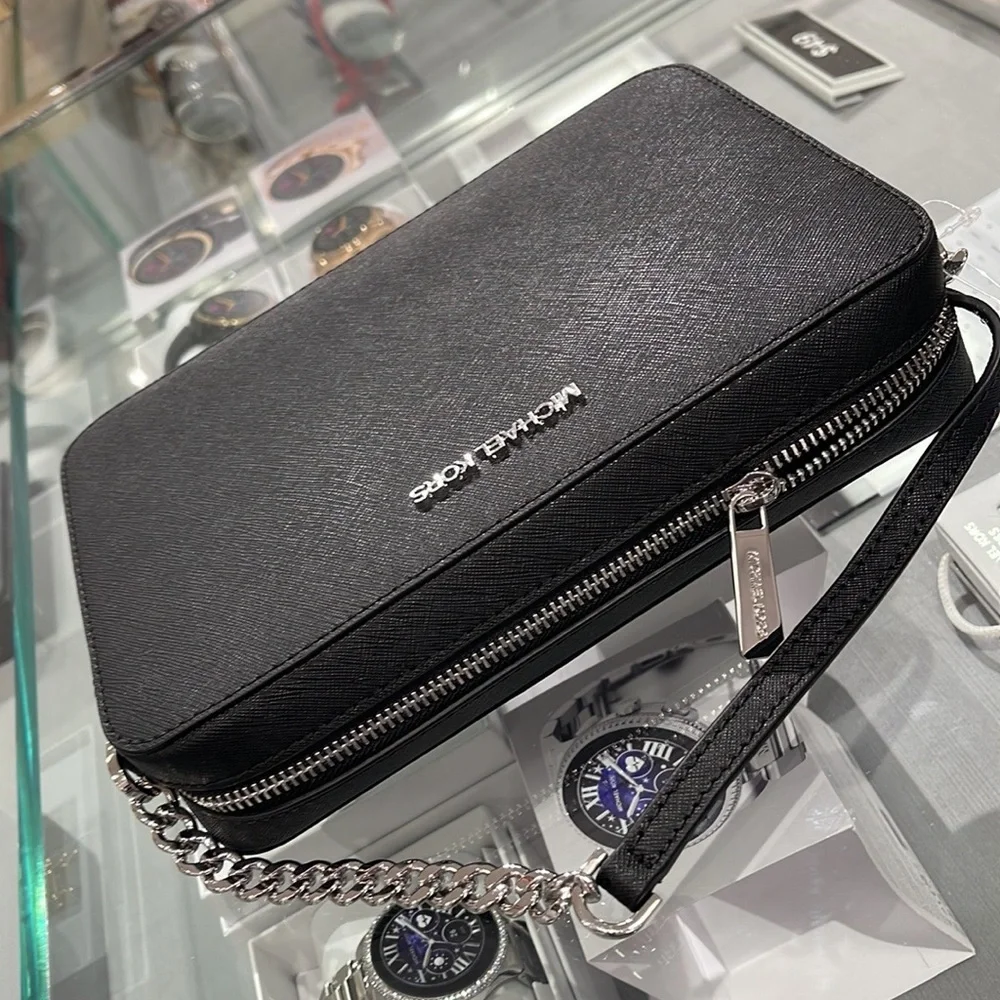 Michael Kors Jet Set Item Large East West Zip Crossbody Leather Black